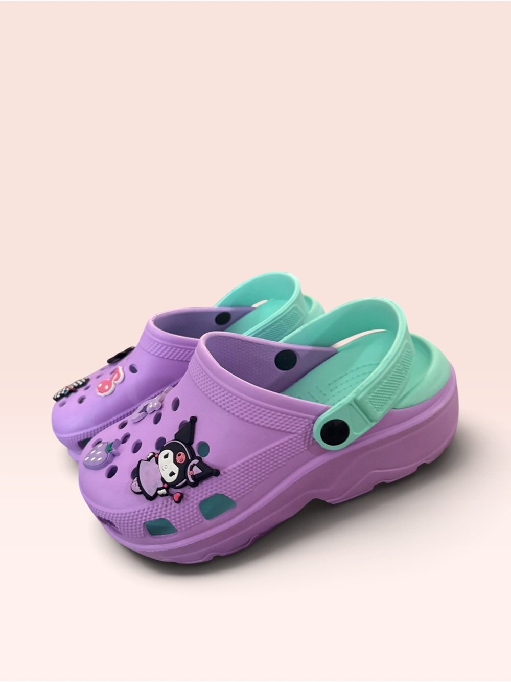 Purple and Mint Clog Sandals - Cute Character Slip-Ons